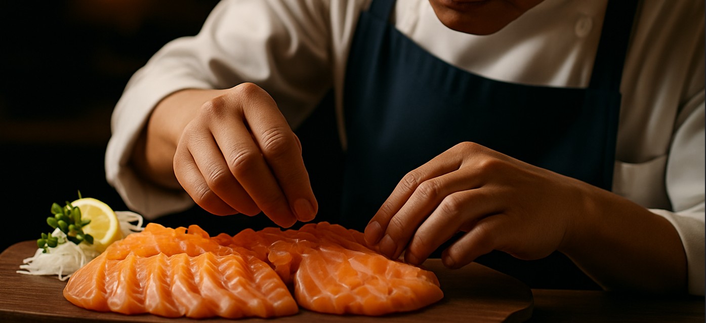 Chef with Salmon Sushi